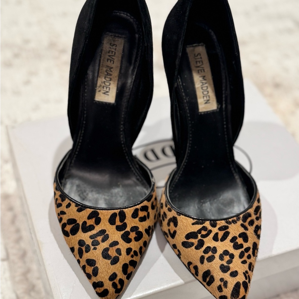 Steve Madden Leopard Print Heels - Black and Tan